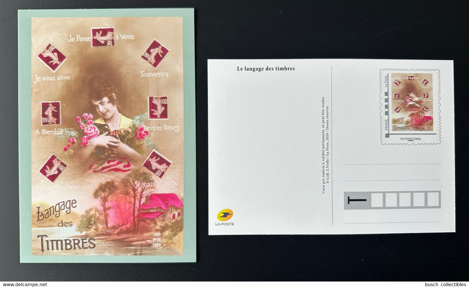 France 2020 Stationery Carte Postale Entier Ganzsache Langage Des Timbres Fleurs Flowers Blumen Semeuse Roty - Official Stationery