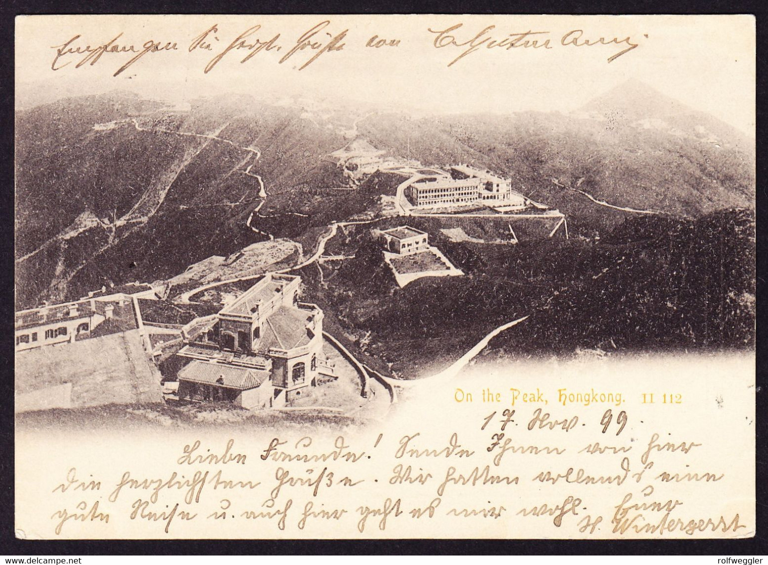 1899 Gelaufene AK: On The Peak, Hongkong. Nach Basel Mit Schiffsstempel YOKOHAMA A MARSEILLE - Brieven En Documenten