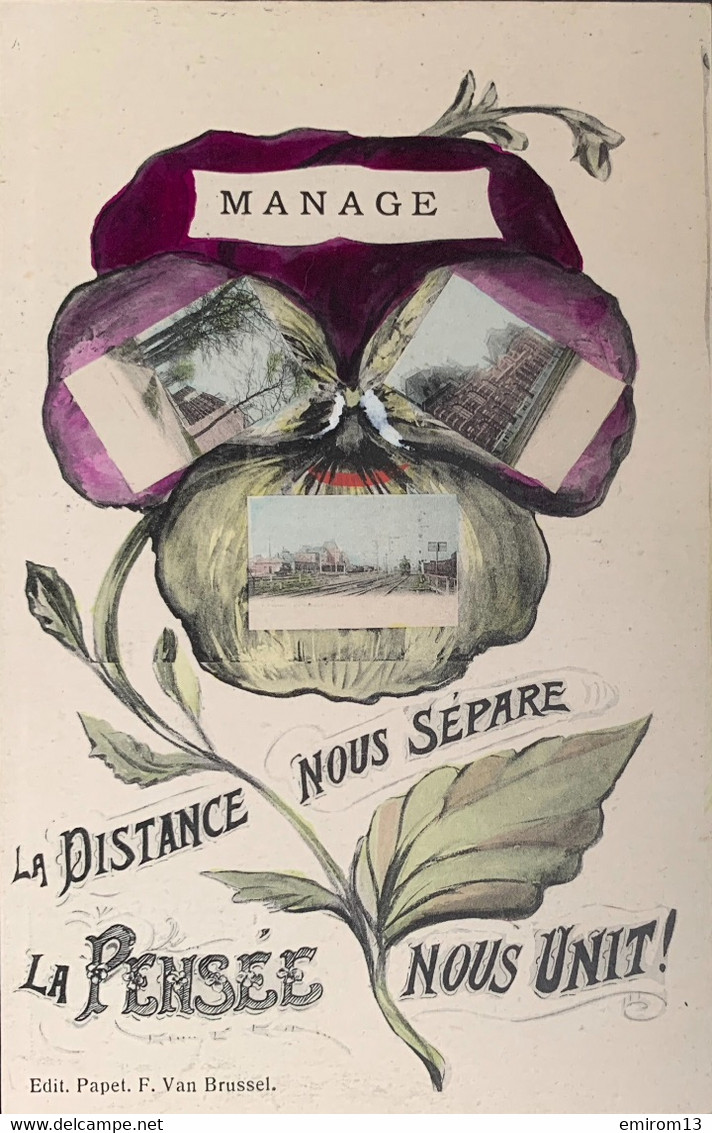Une Pensée De Manage 3 Multivues La Gare Du Train Marcovici Couleurs 1910 - Manage