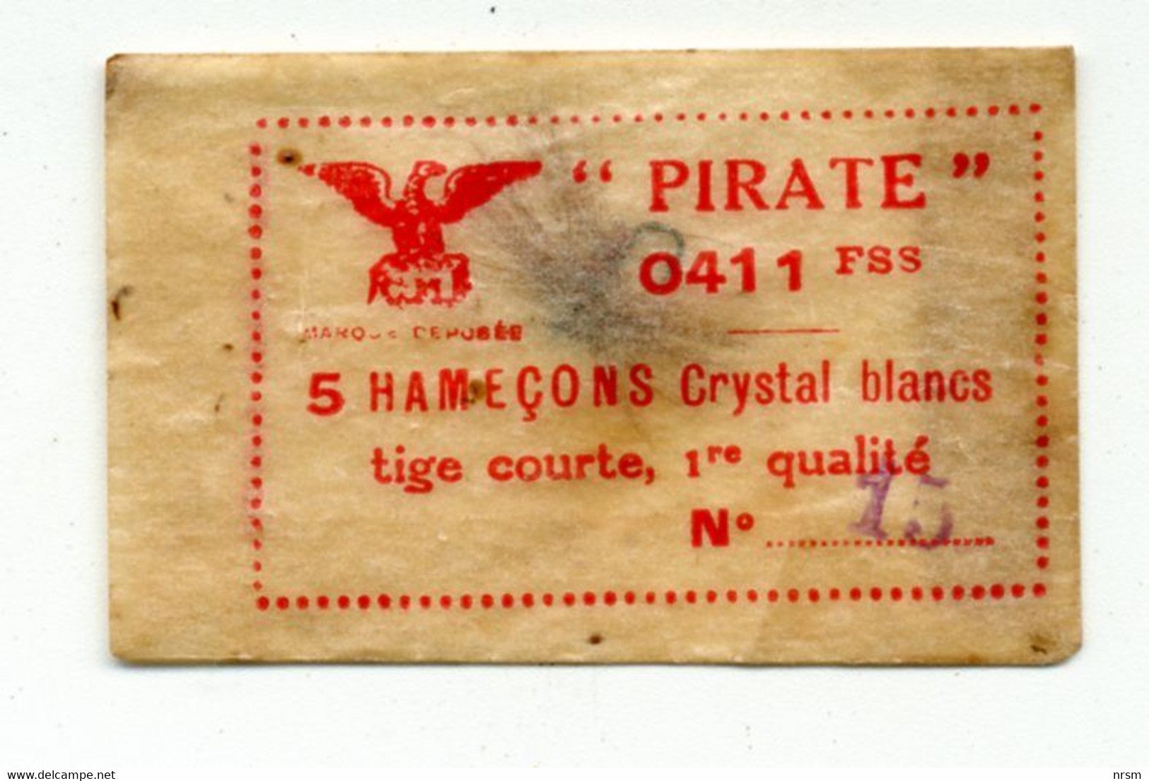 Matériel De Pêche / Collection Thème Pêche / Ancien Sachet D'hameçons N° 15 / Marque : Pirate - Pêche