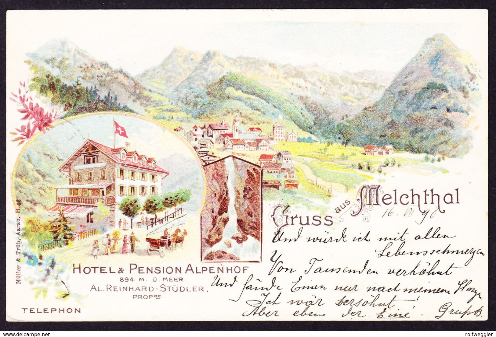 1898 Gelaufene Litho AK: Gruss Aus Melchthal, Hotel Und Pension Alpenhof. Gestempelt KERNS - Kerns