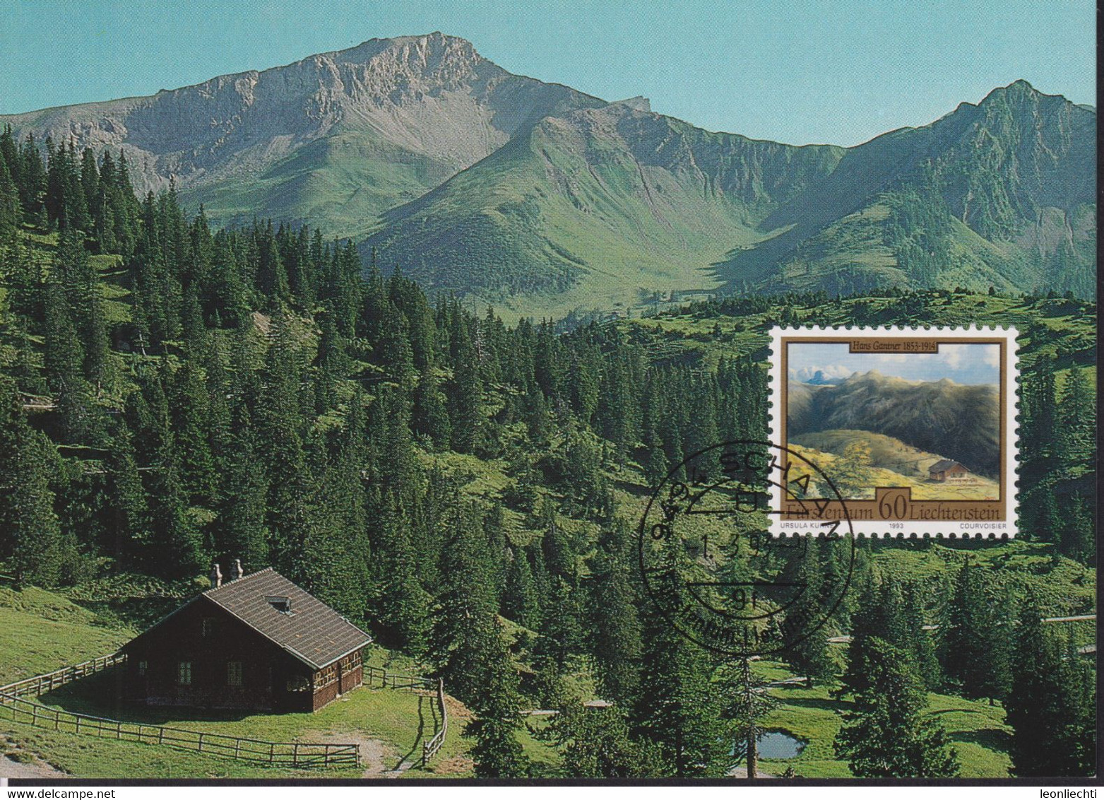 1993 Liechtenstein MC 113 Mi:LI 1057°, Yt:LI 998°, Zum:LI 999°,  Sass Mit Jagdhaus, Maler Hans Gantner - Storia Postale