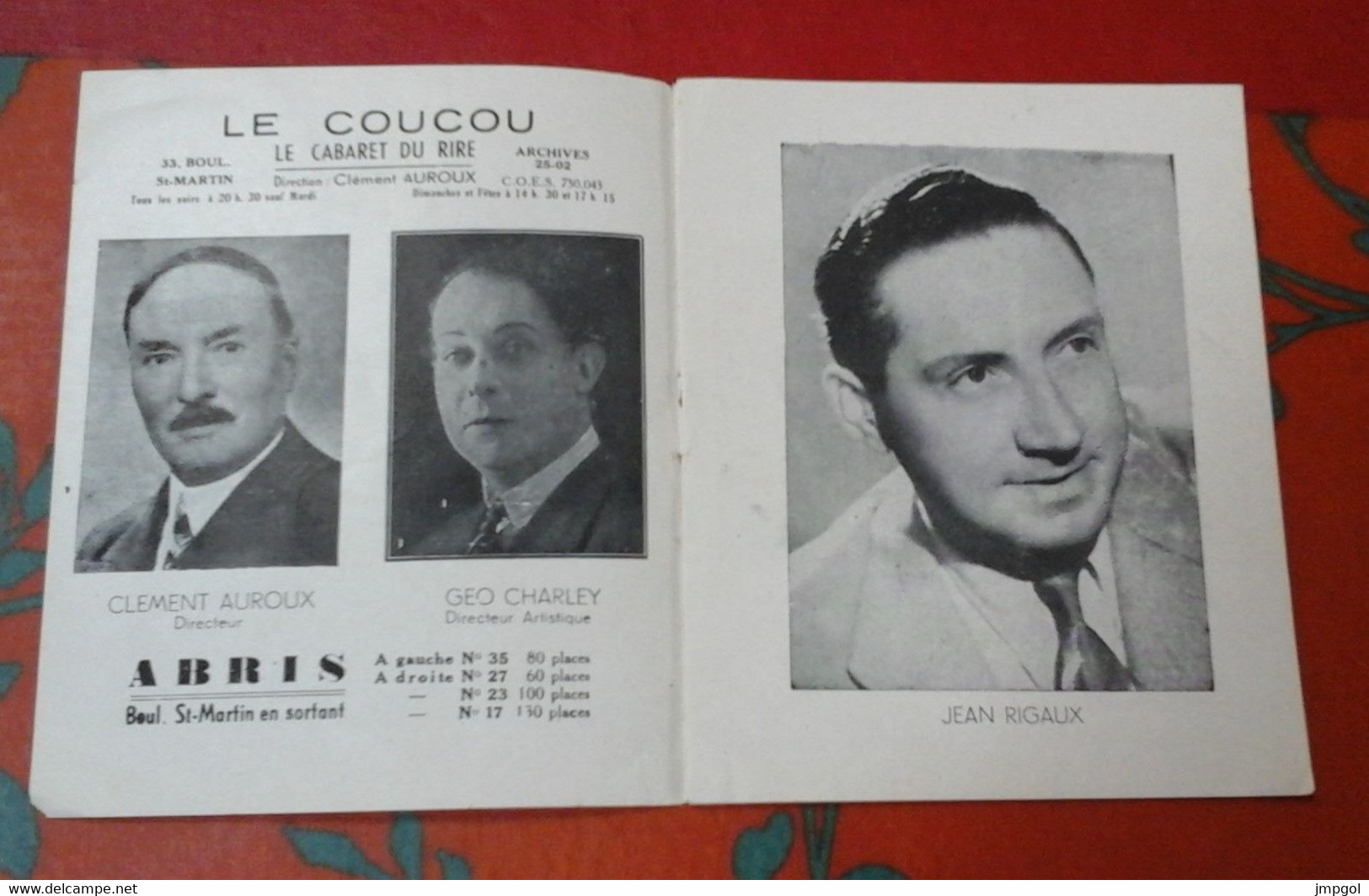 Programme Cabaret Le Coucou 1945 Revue "Rhin Ne Va Plus" Jean Rigaux Suzy Willy Rolande Forest Pierre Jacob - Programme