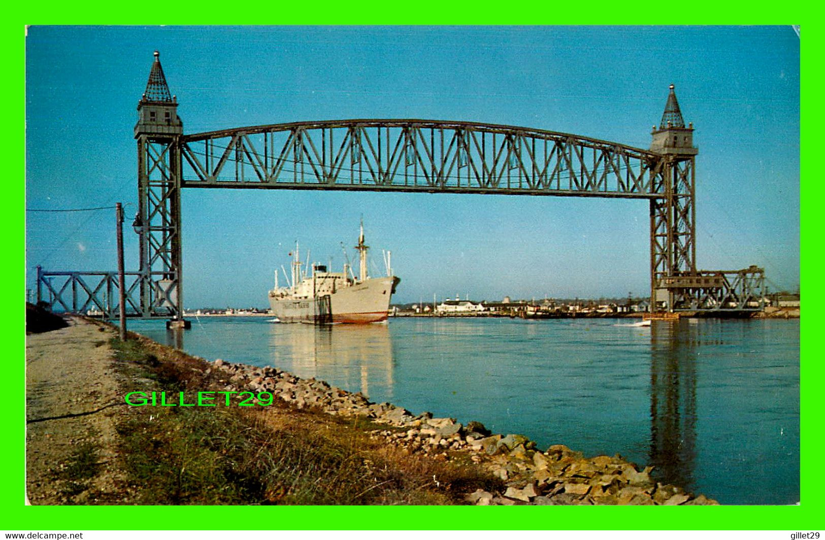 CAPE COD, MA - VIEW OF CANAL FROM BOURNE BRIDGE - ANIMATED WITH SHIP -  PUB BY SERVICE NEWS CO - - Cape Cod