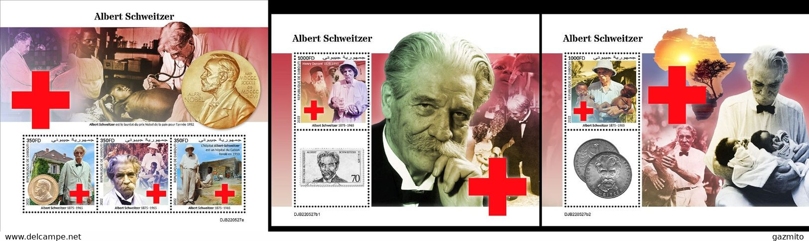 Djibouti 2022, Red Cross, Schweitzer, 3val In BF+2BF - Albert Schweitzer