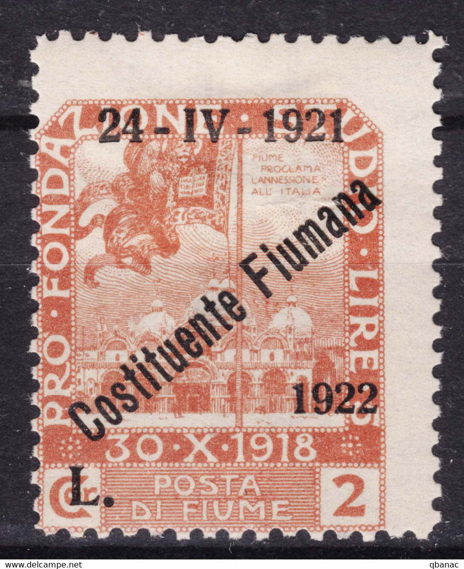 Italy Occupation WWI, Fiume 1922 Constituente Fiumana Sassone#187 Mi#151 Mint Hinged - Fiume
