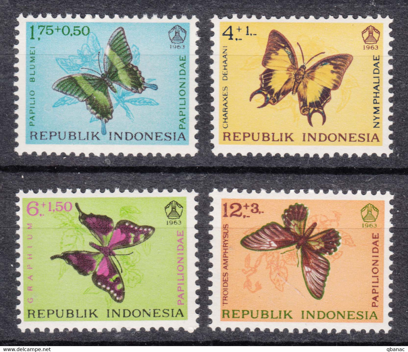 Indonesia 1963 Butterflies Mi#421-424 Mint Never Hinged - Indonesië