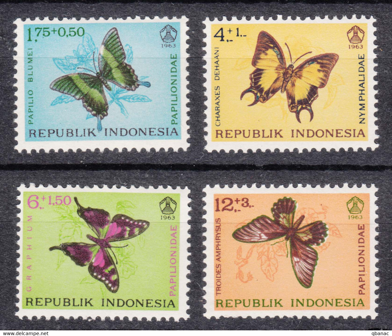 Indonesia 1963 Butterflies Mi#421-424 Mint Never Hinged - Indonesië