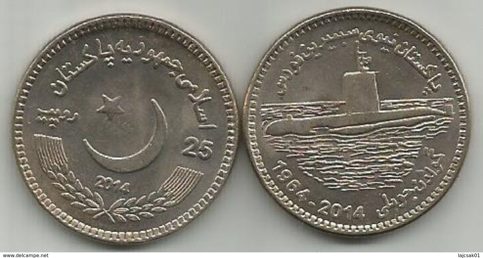 Pakistan 25 Rupees 2014. KM#73 Navy Submarine Force High Grade - Pakistán