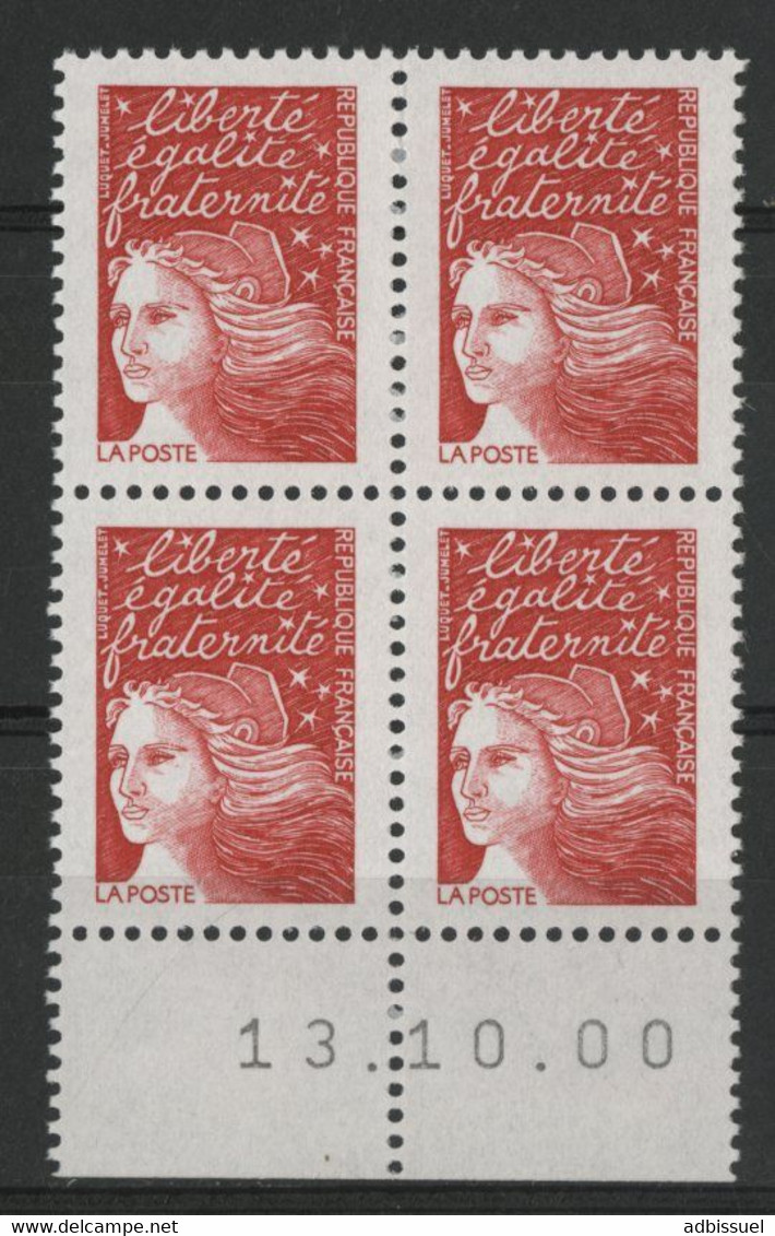 N° 3083 Marianne De Luquet Bloc De 4 Avec Bord De Feuille Daté Du 13/10/2000 Neufs ** (MNH) TB - 2000-2009