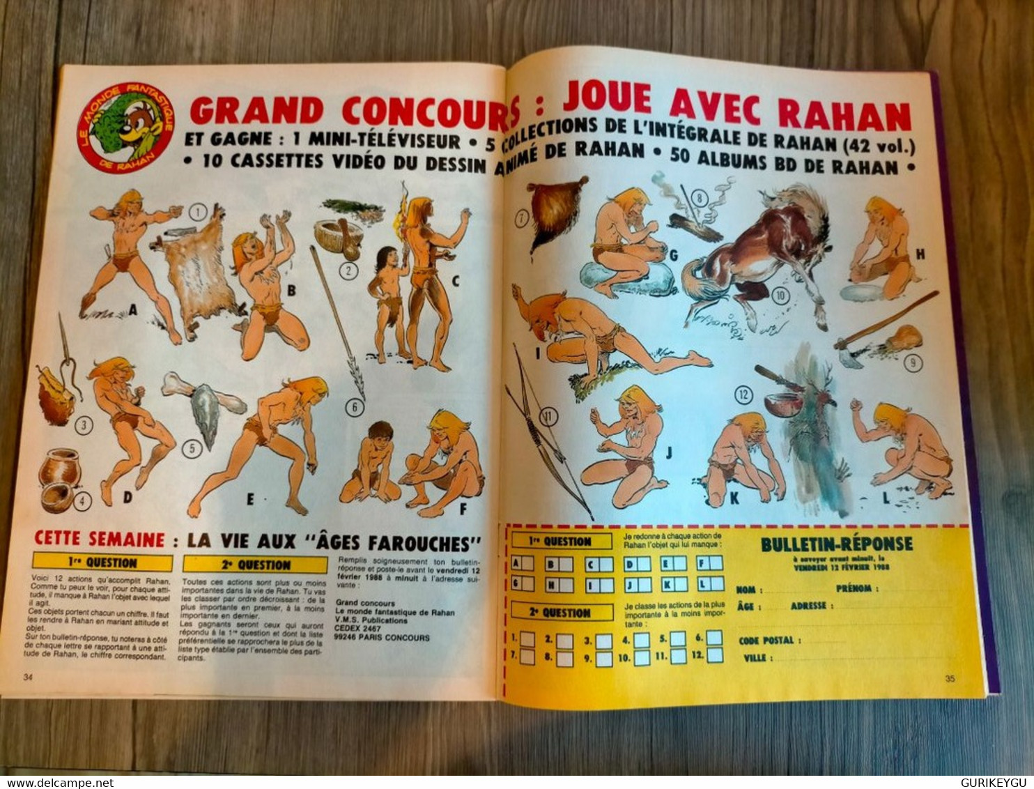 PIF GADGET N° 984 Poster K 2000 L'ENFANCE DE RAHAN + Jeux Concours 4 Autre Pages BD IZNOGOUD 2/1988 La Vache Qui Rit TBE - Pif & Hercule