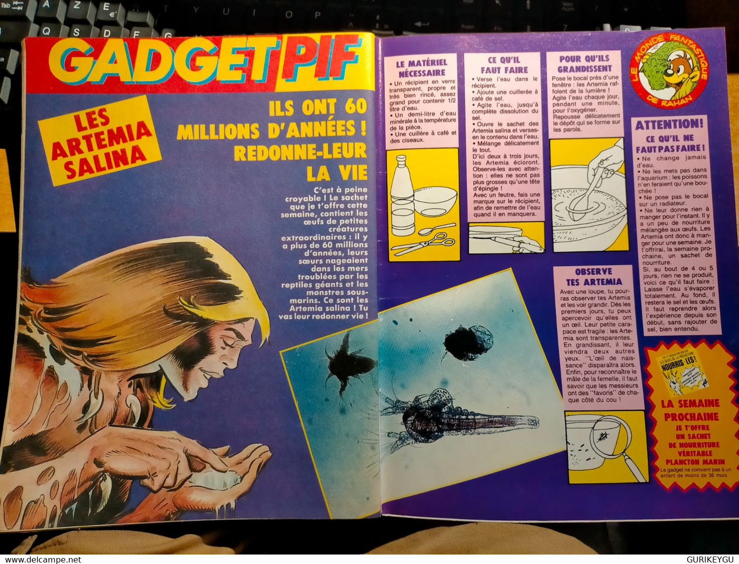 PIF GADGET n° 984 poster K 2000 L'ENFANCE DE RAHAN + jeux concours 4 autre pages BD IZNOGOUD 2/1988 la vache qui rit TBE