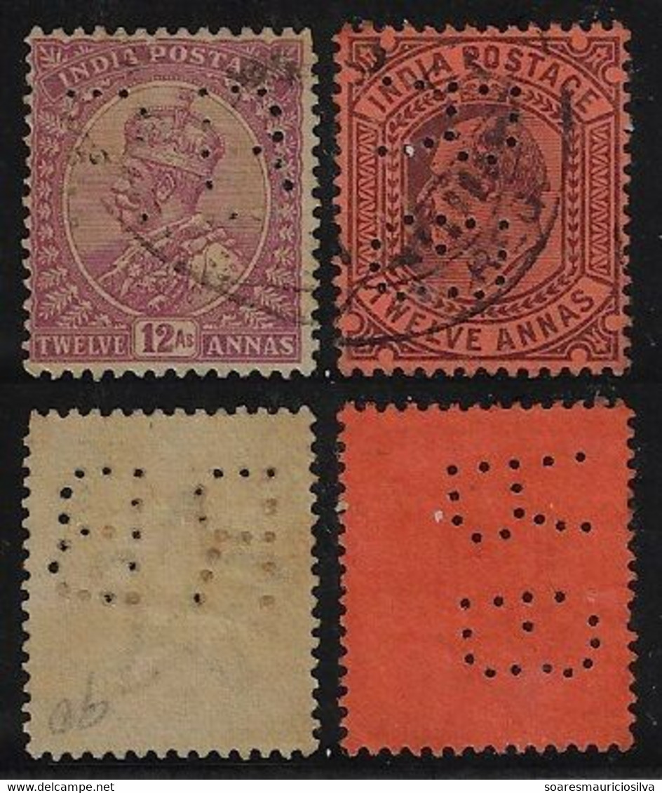 India 1900s 2 Stamp With Perfin RB By Ralli Brothers Lochung Perfore - Altri & Non Classificati