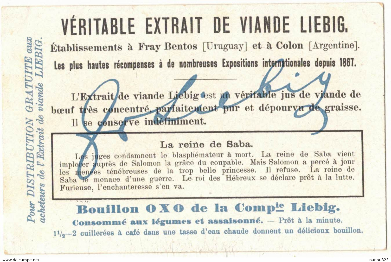 IMAGE CHROMO BOUILLON SIGNEE LIEBIG SPECTACLE OPERA GOLDMARK LA REINE DE SABA IMPLORE SALOMON POUR GRÂCE ASSAD HISTOIRE - Liebig