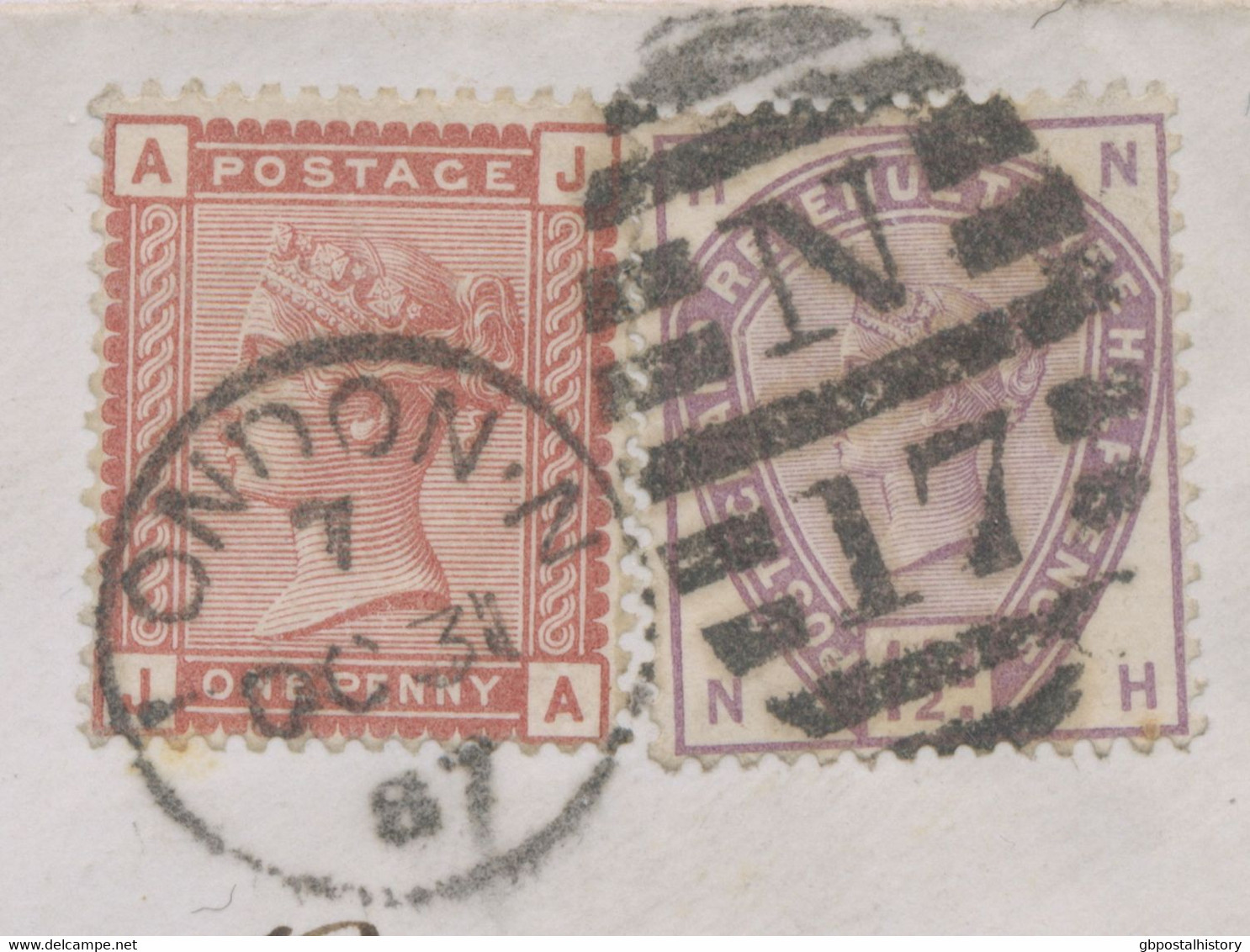 GB 1887 QV Superb Cover With 1d Venetian Red (JA) And 1½d Lilac (NH) With Duplex Postmark „LONDON-N / N / 17“ Dubus Type - Covers & Documents
