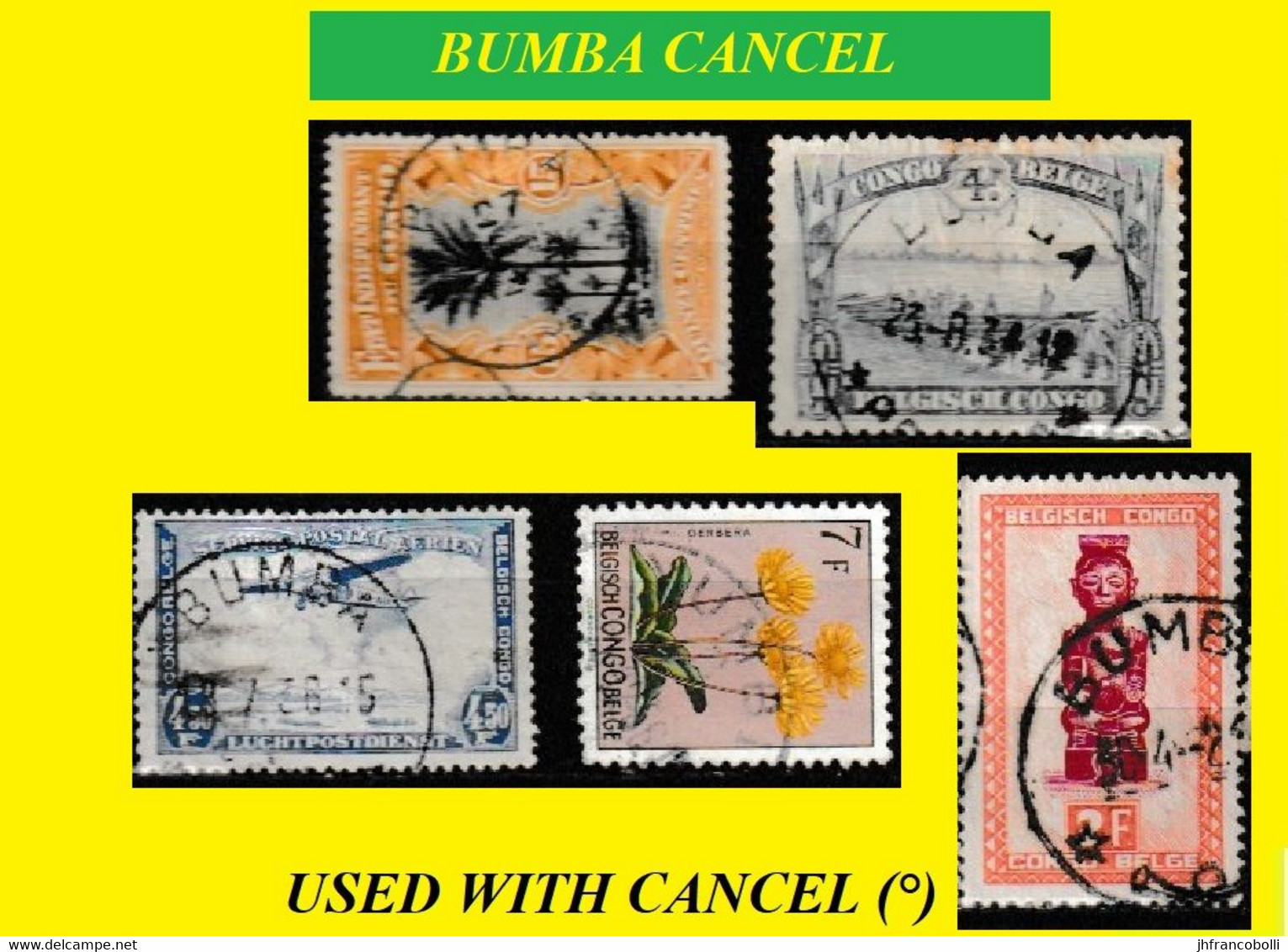 1909 + (°) BUMBA BELGIAN CONGO FREE STATE CANCEL STUDY [3]  COB 020+180+PA09+318+287 FIVE ROUND CANCELS - Errors & Oddities