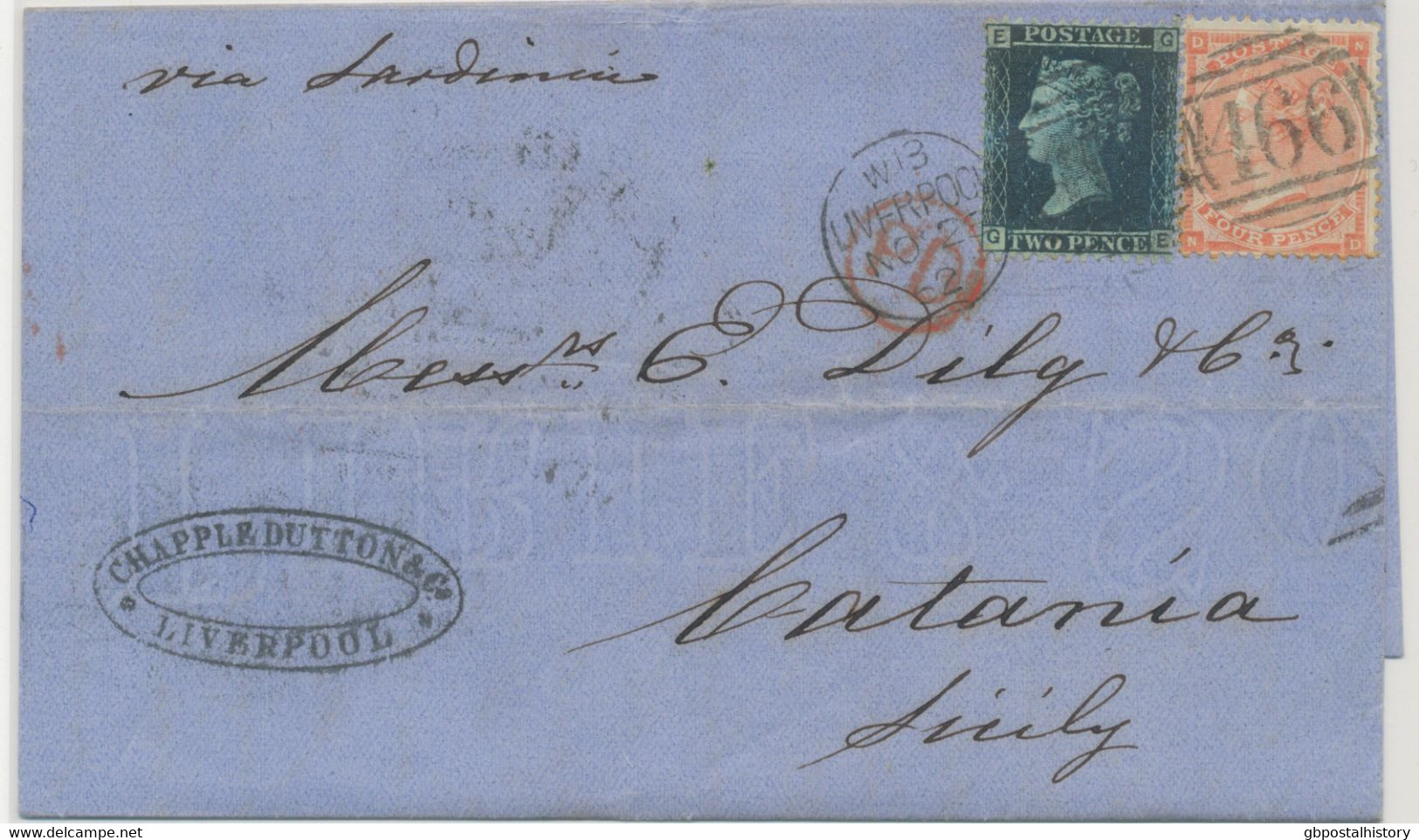 GB 1862 QV 4d Bright Red Pl.3 No Hairlines (ND) Together W. LE 2d Blue Pl.9 (GE) On Superb Cover With Duplex "LIVERPOOL - Covers & Documents