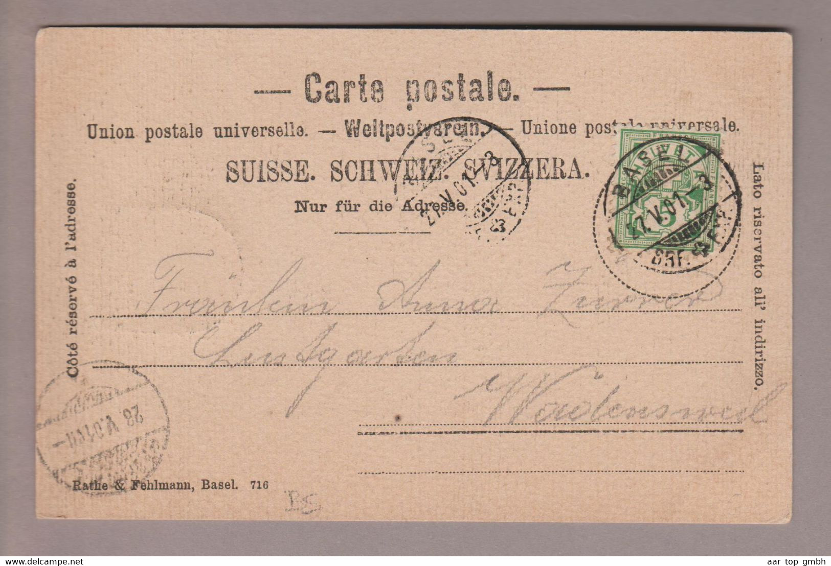 CH BS Basel 1901-05-27 Basel "Strassburger Denkmal" Chromlitho #716 Rathe&Fehlmann - Basel