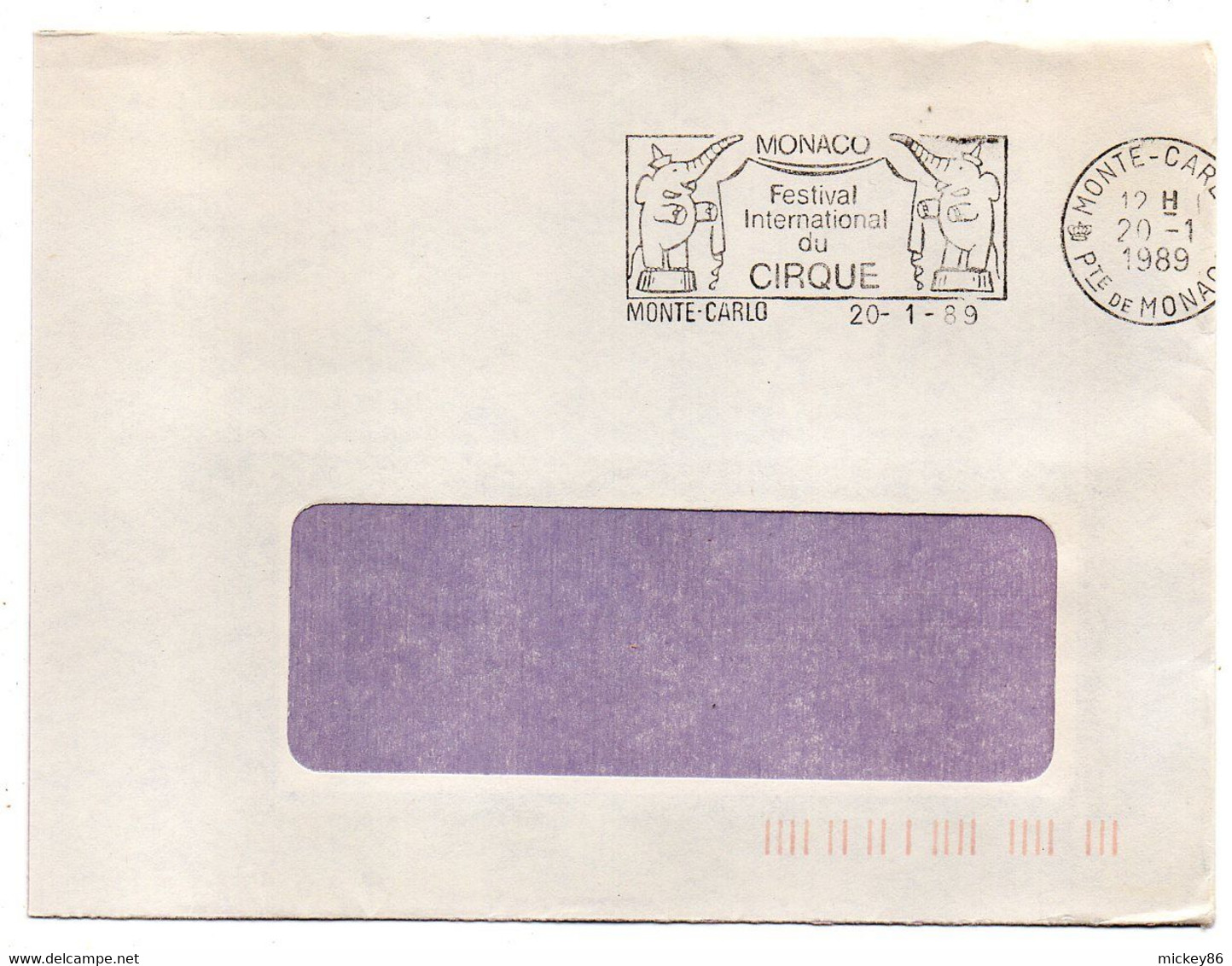 MONACO-1989--lettre De Monte-Carlo Pour  ?????.....cachet Flamme " Festival International Du Cirque ( éléphants )    " - Lettres & Documents