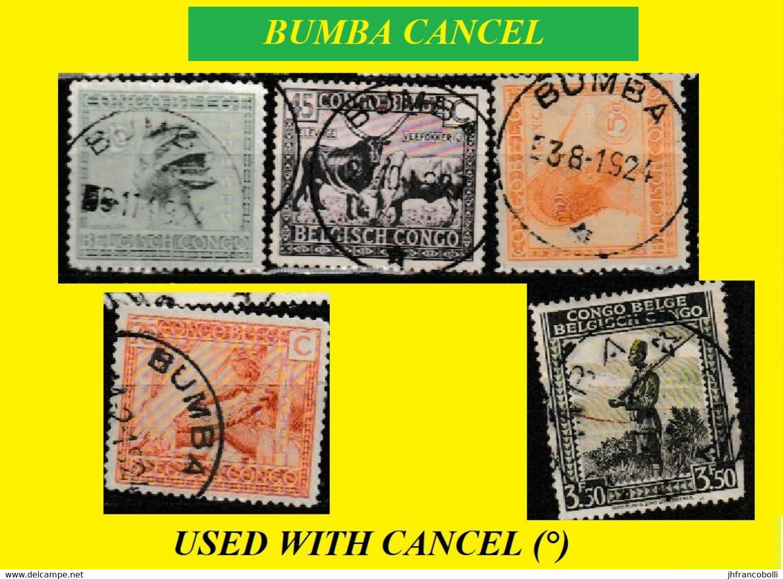1923 + (°) BUMBA BELGIAN CONGO / CONGO BELGE CANCEL STUDY [5]  COB 107+108+113+122+262 FIVE ROUND CANCELS - Variedades Y Curiosidades