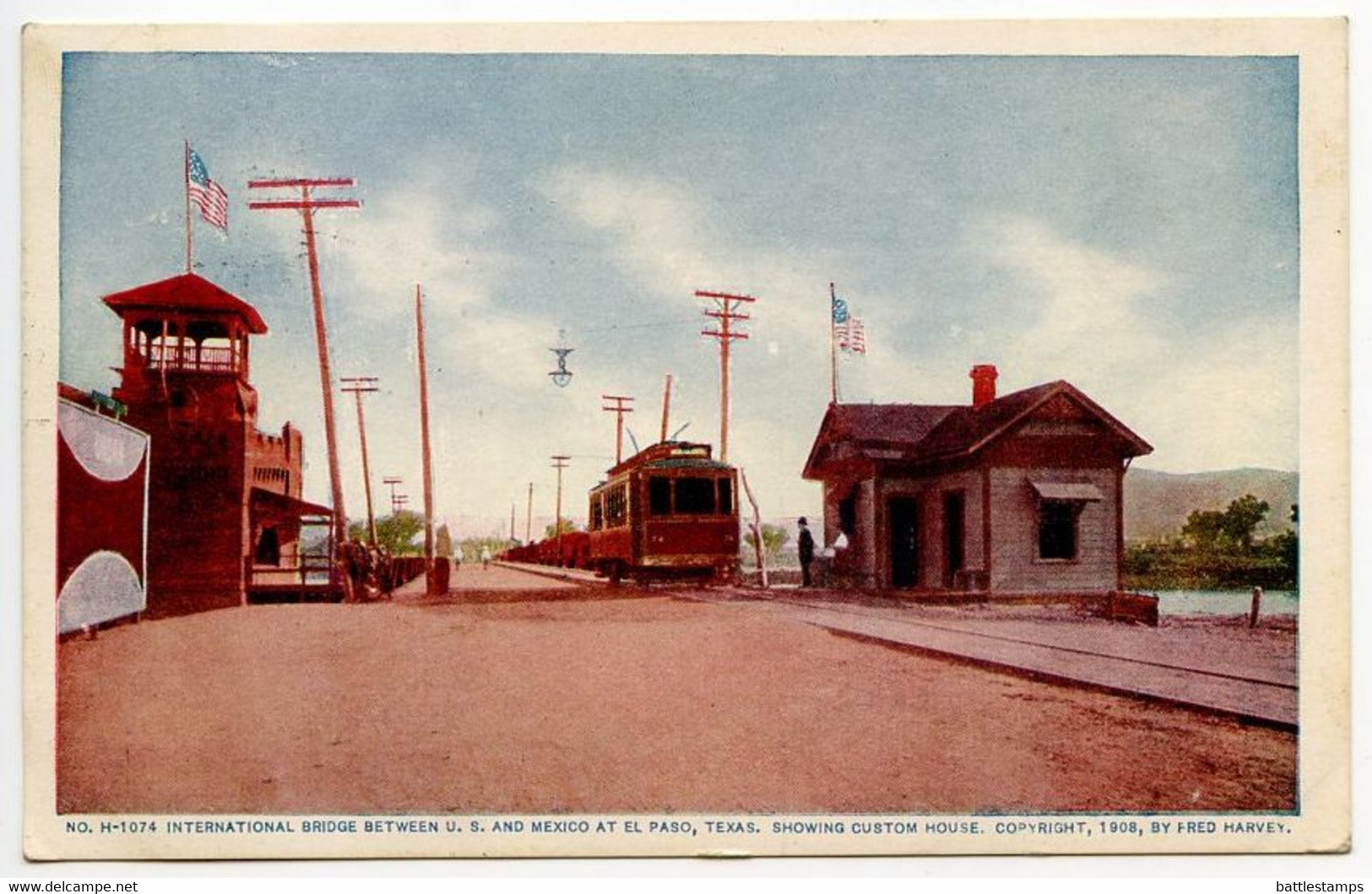 United States 1909 Postcard El Paso TX - International Bridge US & Mexico; El Paso, Tex. Transfer Clark RPO Postmark - El Paso