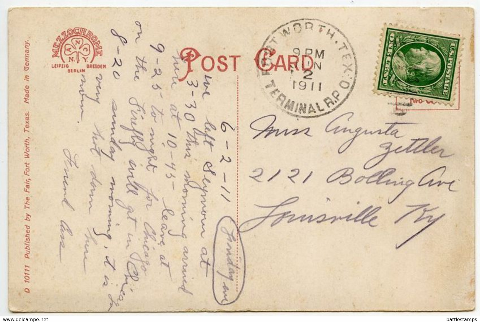 United States 1911 Postcard Forth Worth, Texas - Live Stock Exchange; Fort Worth, Tex. Terminal RPO Postmark - Fort Worth