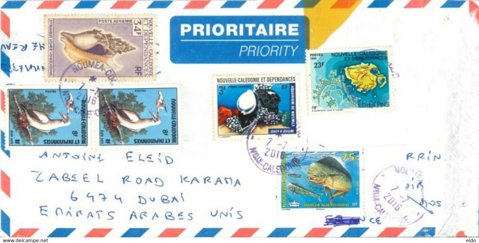 NEW CALEDONIA - 2016 - POSTAGE STAMPS COVER TO DUBAI. - Storia Postale