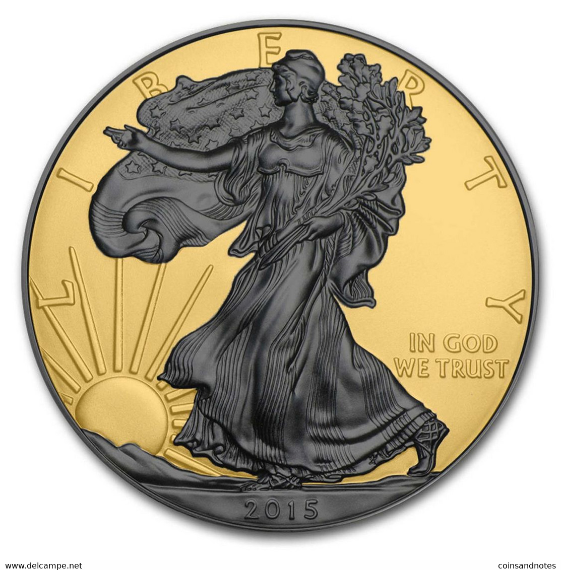 USA 2015 - 1 Tr. Oz Silver Dollar “Eagle” - Black Ruthenium & 24 CT Gold Plated - COA - Verzamelingen