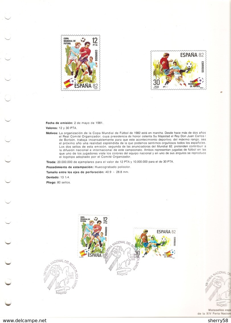 1981- ED. 2613 Y 2614 -DOCUMENTO FILATÉLICO DE LA F.N.M.T. Nº 14 - COPA MUNDIAL DE FÚTBOL ESPAÑA'82-CON TARJETA RECUERDO - Commemorative Panes