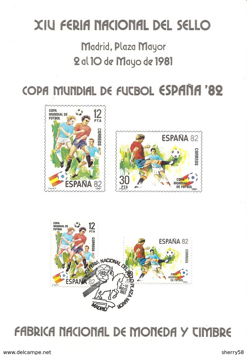 1981- ED. 2613 Y 2614 -DOCUMENTO FILATÉLICO DE LA F.N.M.T. Nº 14 - COPA MUNDIAL DE FÚTBOL ESPAÑA'82-CON TARJETA RECUERDO - Commemorative Panes