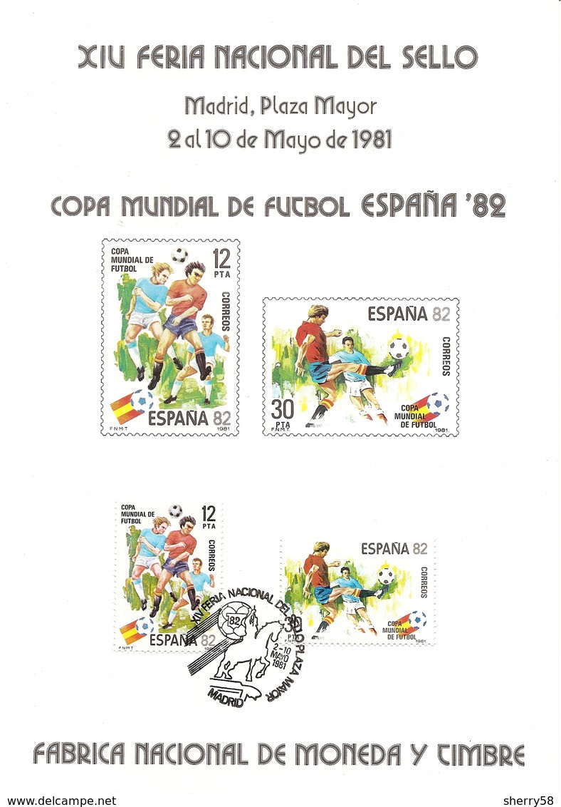 1981- ED. 2613 Y 2614 -DOCUMENTO FILATÉLICO DE LA F.N.M.T. Nº 14 - COPA MUNDIAL DE FÚTBOL ESPAÑA'82-CON TARJETA RECUERDO - Hojas Conmemorativas