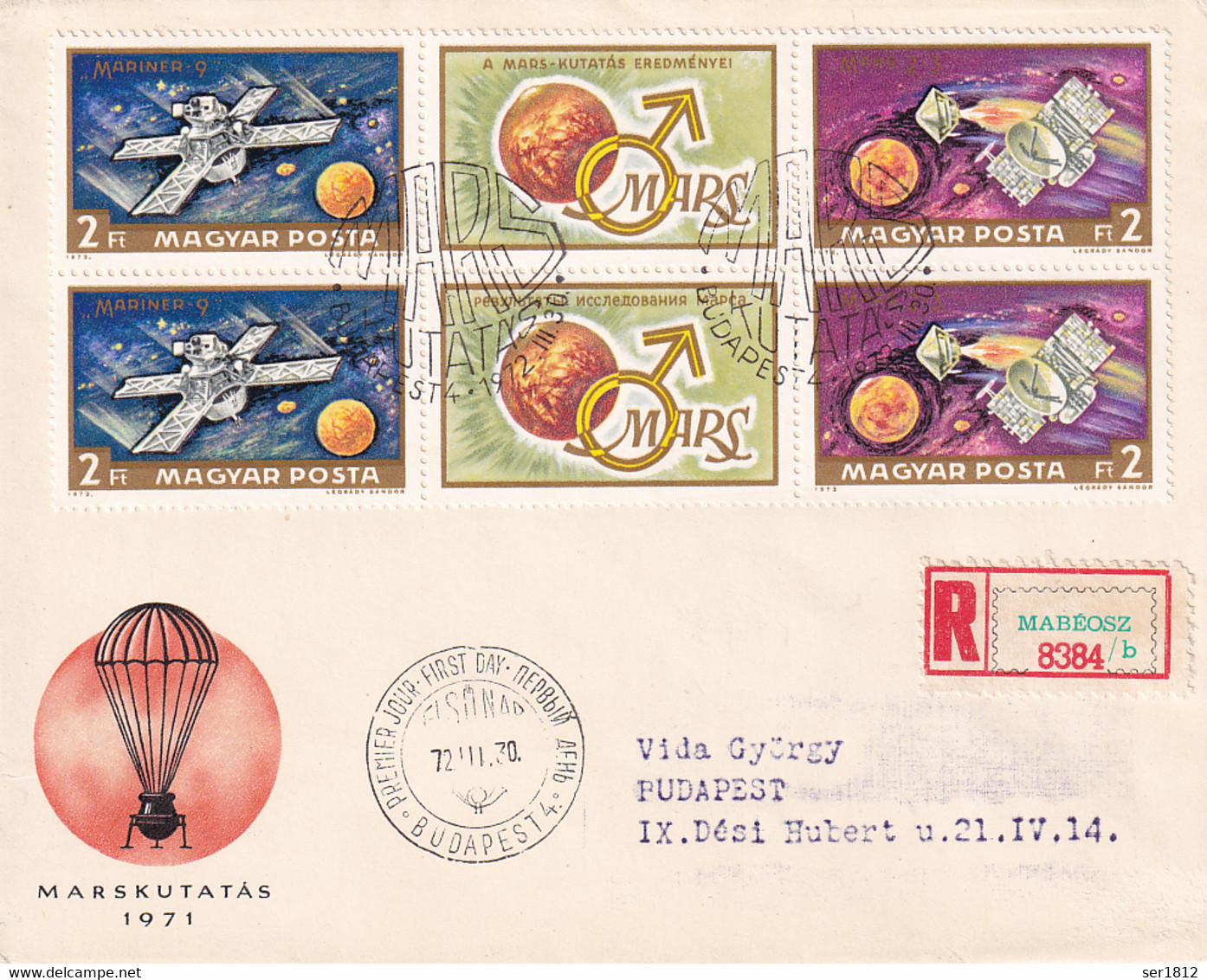 Hungary 1972 Space Cover Budapest Mariner 9     Mars 2 & 3 - Storia Postale