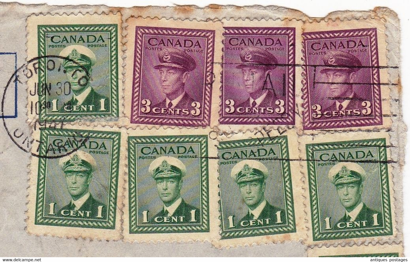 Lettre Toronto Canada Air Letter Par Avion Gent Gand Belgique Stamp 1 Cent King George VI Waageneer - Brieven En Documenten