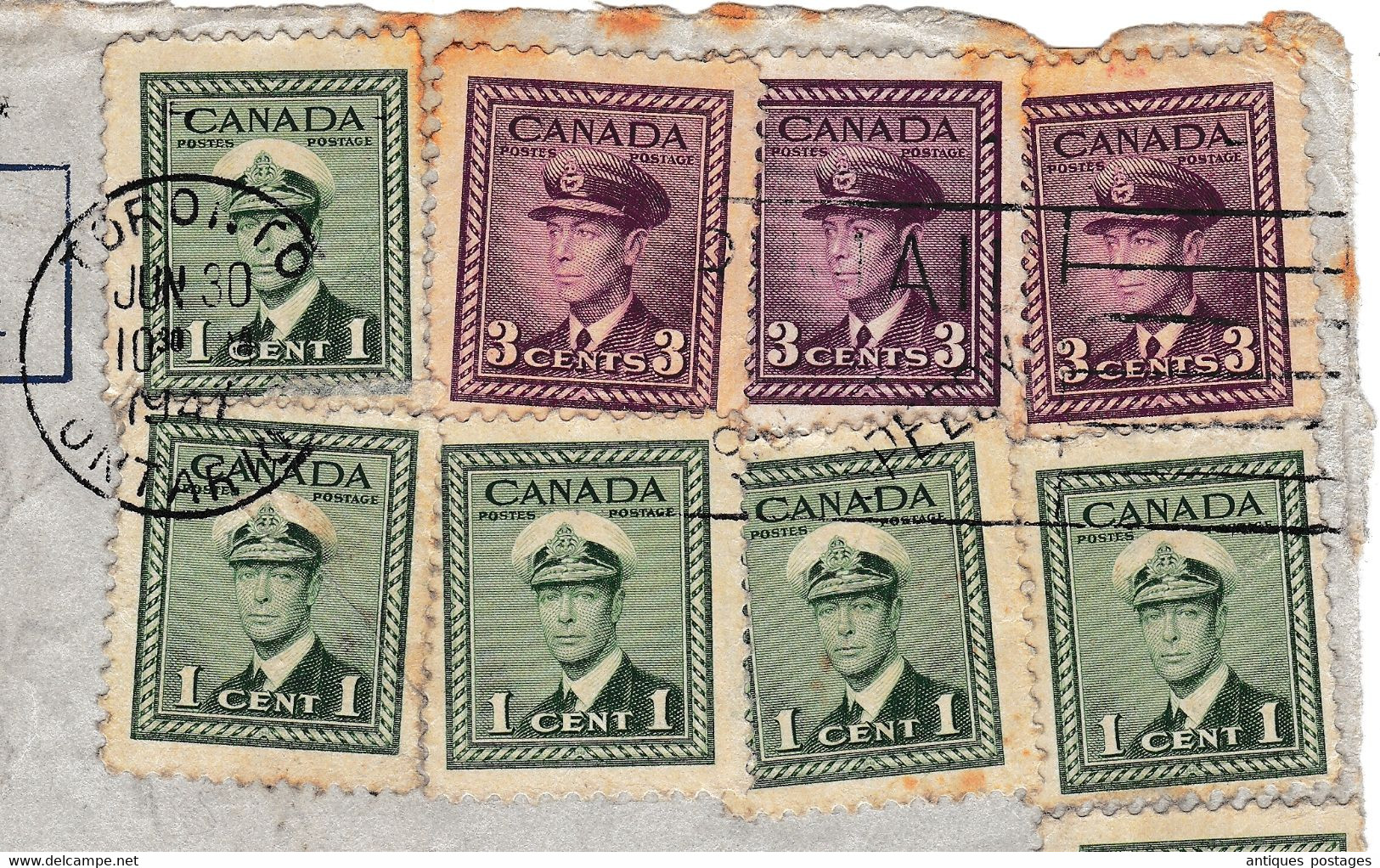 Lettre Toronto Canada Air Letter Par Avion Gent Gand Belgique Stamp 1 Cent King George VI Waageneer