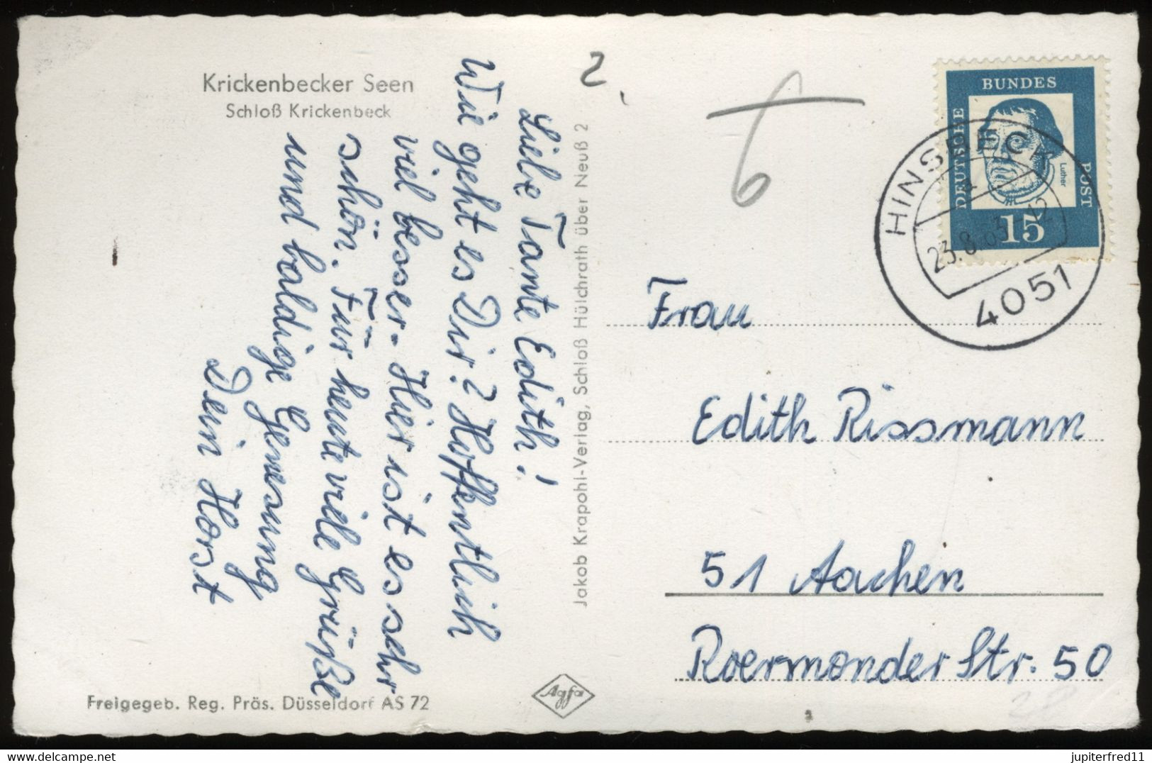 (B9632) AK Schloß Krickenbeck (Nettetal), 4051 HINSBECK 1963 - Nettetal
