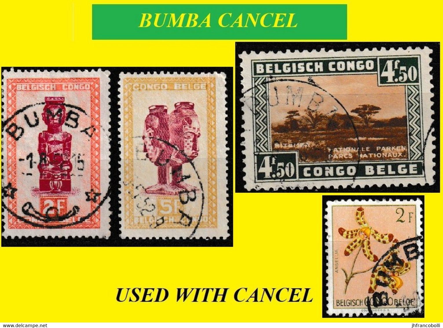 1937 + (°) BUMBA BELGIAN CONGO / CONGO BELGE CANCEL STUDY [7] COB 287 + 290 + 313 + 202 FOUR ROUND CANCELS - Errors & Oddities