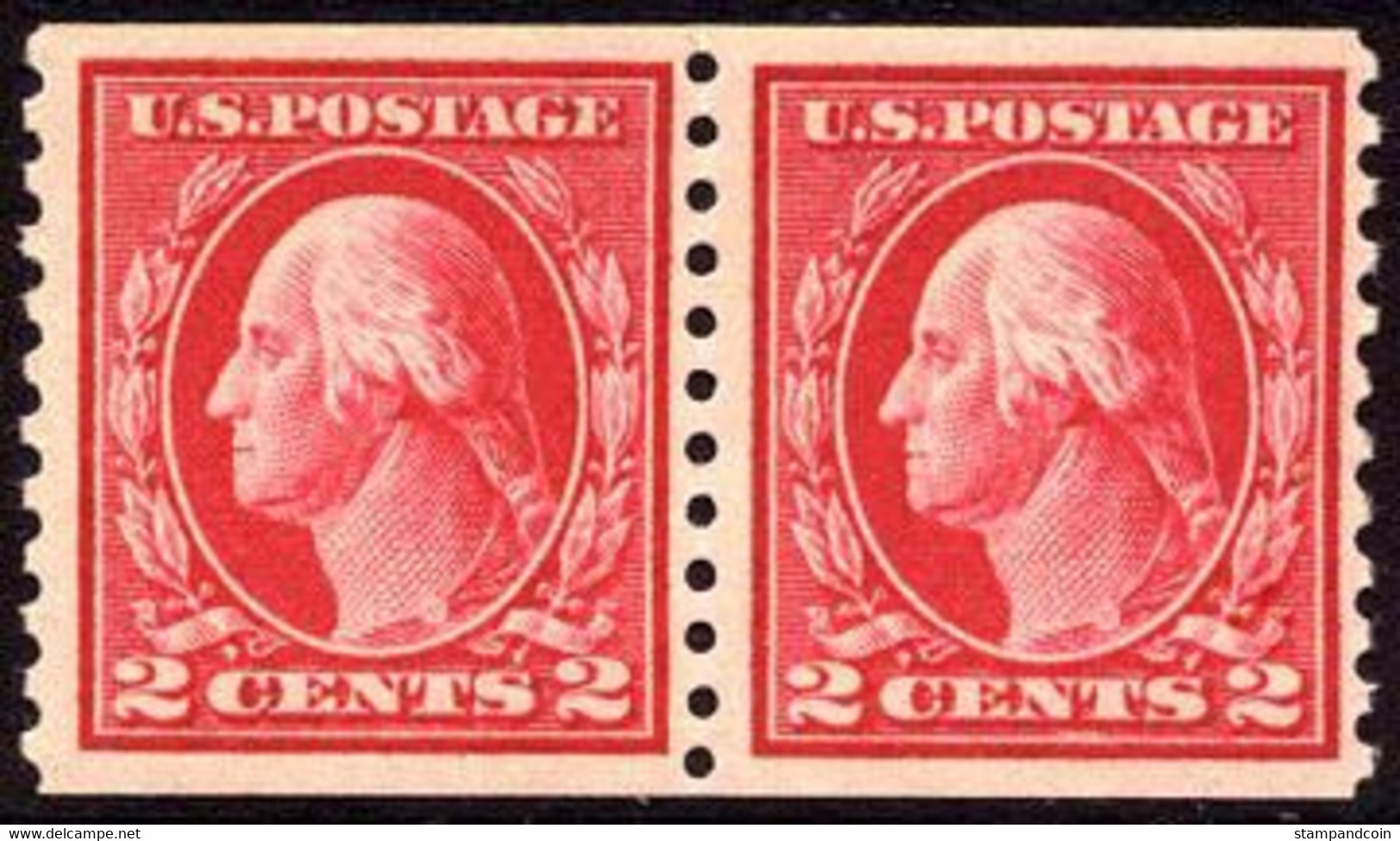 US #444 COIL PAIR   XF  Mint Never Hinged 2c Washington Coil From 1914 - Rollen