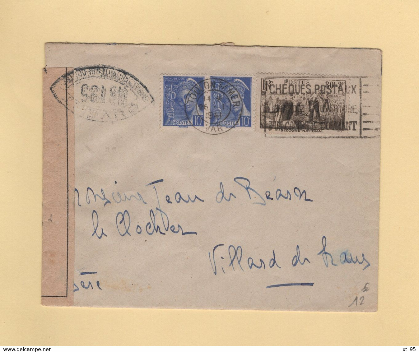 Censure - 1941 - Destination Villard De Lans - Toulon Var - 2. Weltkrieg 1939-1945