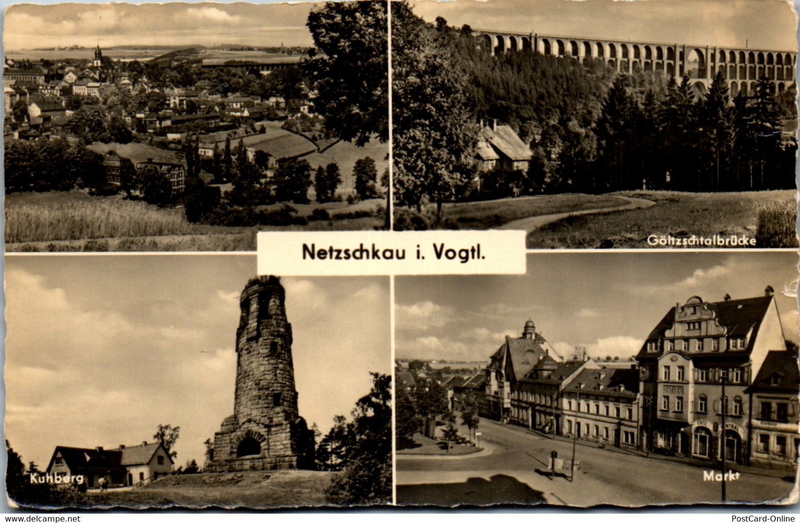 42466 - Deutschland - Netzschkau , I. Vogtl. , Markt , Kuhberg , Göltzschtalbrücke - Gelaufen 1956 - Vogtland