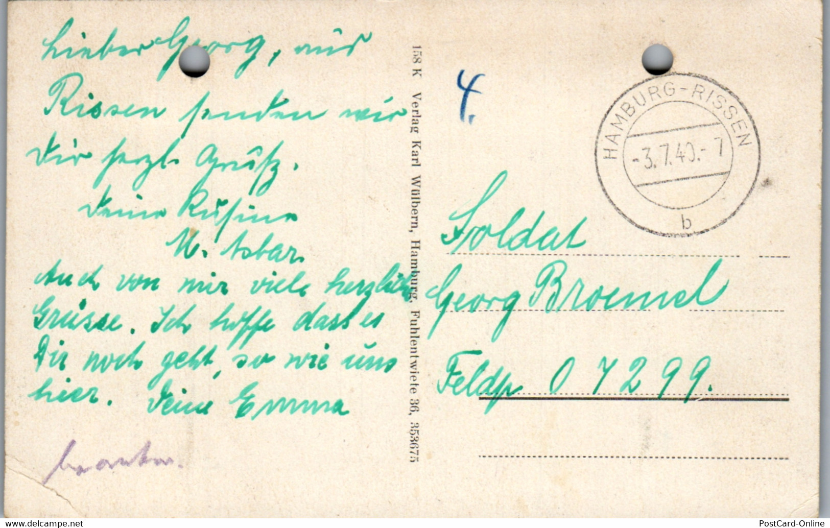 42534 - Deutschland - Wittenbergen , A. E. , Leuchtturm , Karte Gelocht - Gelaufen 1940 - Blankenese