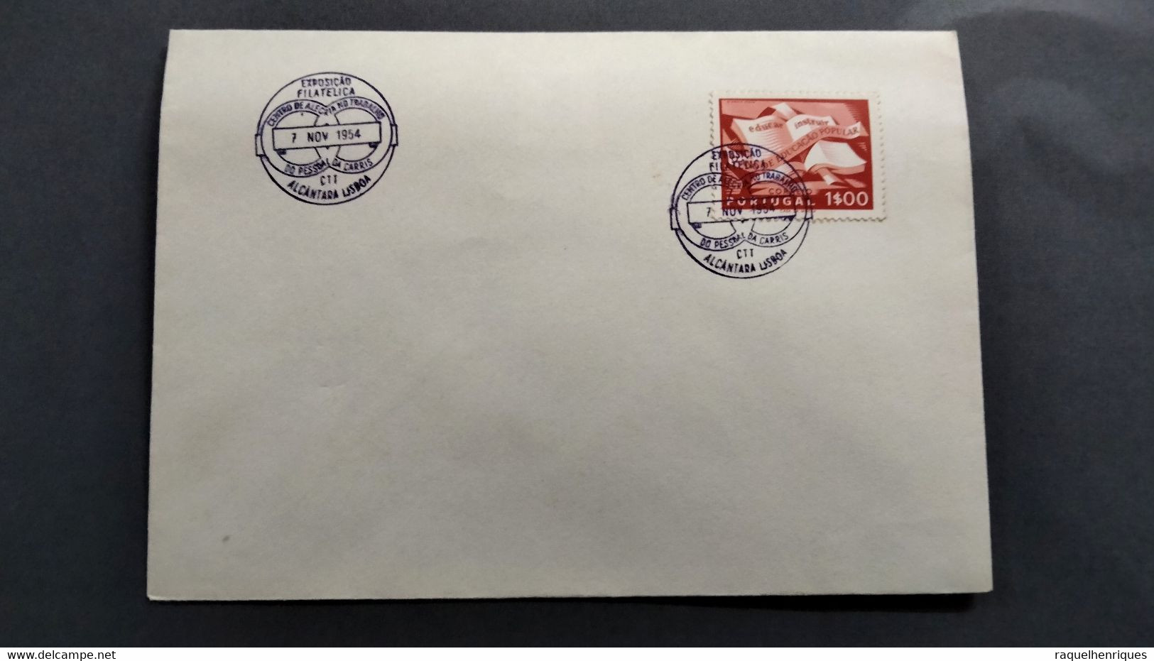 PORTUGAL COVER - EXP. FILATELICA - CENTRO DE ALEGRIA NO TRABALHO DO PESSOAL DA CARRIS - ALCANTARA 1954 (PLB#03-55) - Flammes & Oblitérations