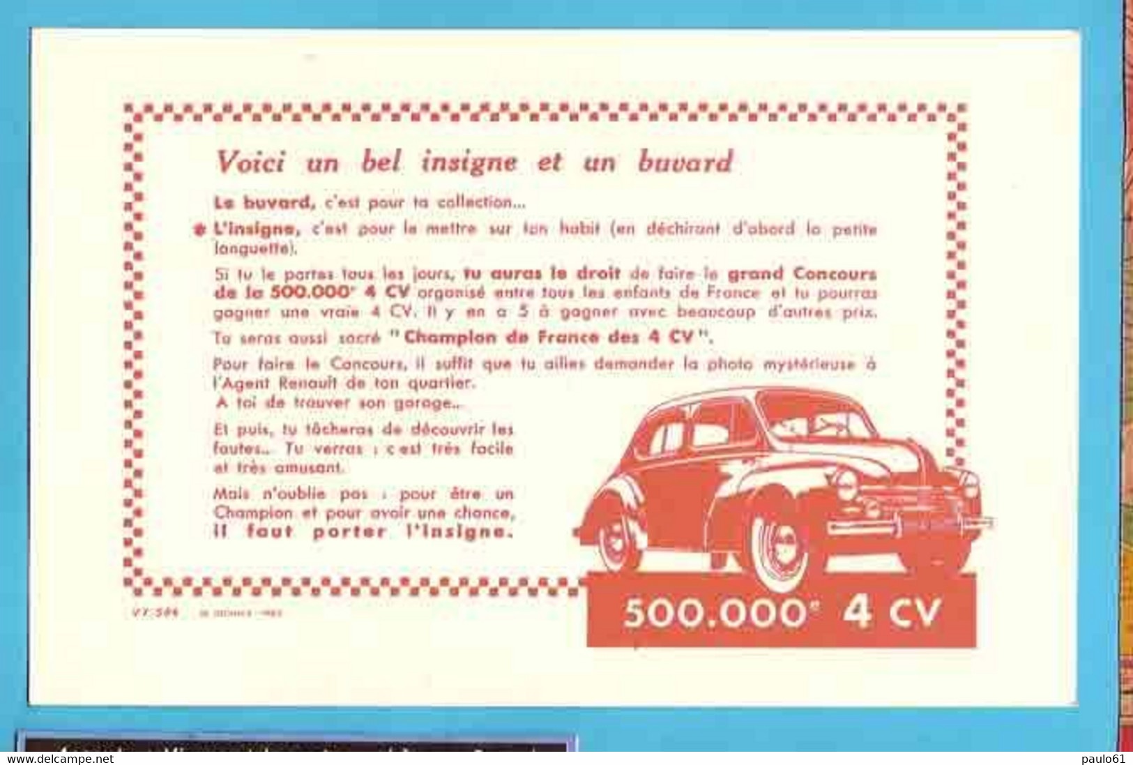 BUVARD / BLOTTER //  500.000eme 4 CV - Automobil