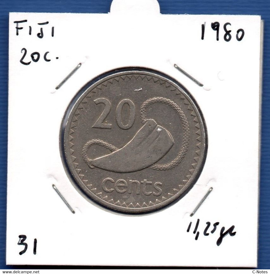 FIJI - 20 Cents 1980 -  See Photos -  Km 31 - Fidschi