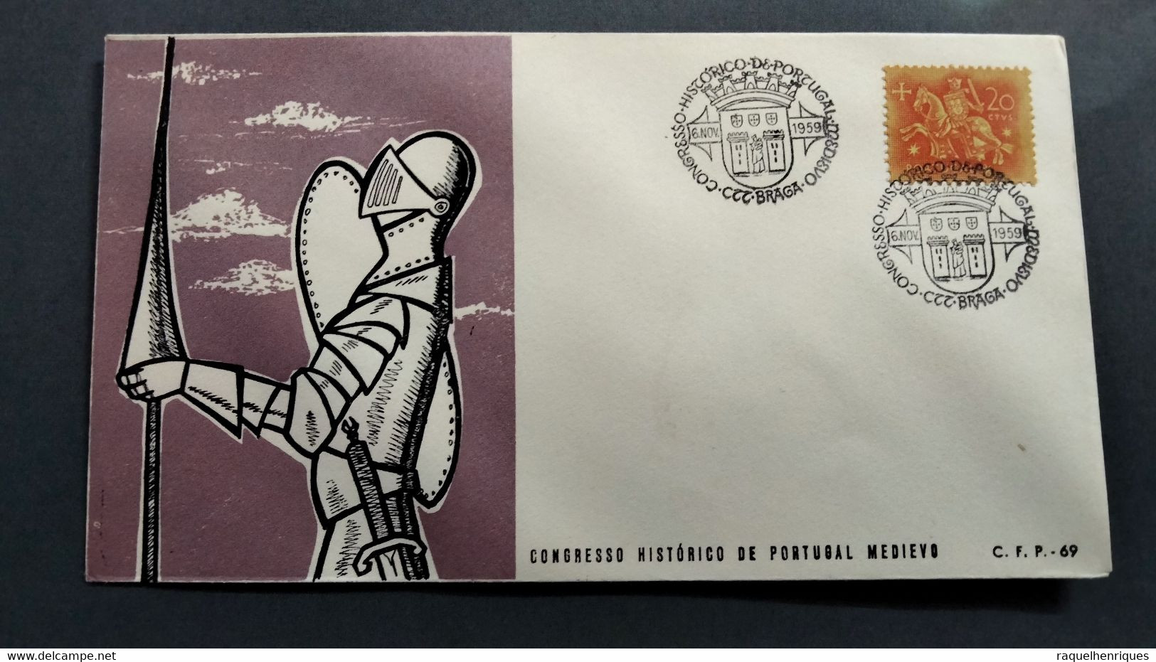 PORTUGAL COVER - CONGRESSO HISTORICO DE PORTUGAL MEDIEVO - BRAGA 1959 (PLB#03-65) - Annullamenti Meccanici (pubblicitari)