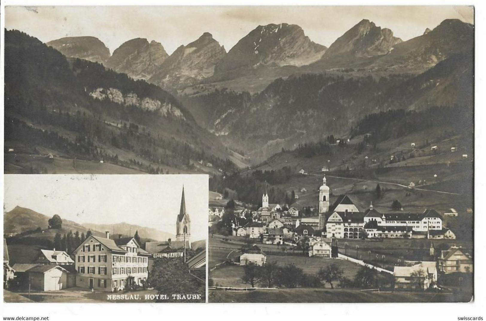 NESSLAU: 2-Bild-Foto-AK Mit Restaurant Traube ~1925 - Nesslau