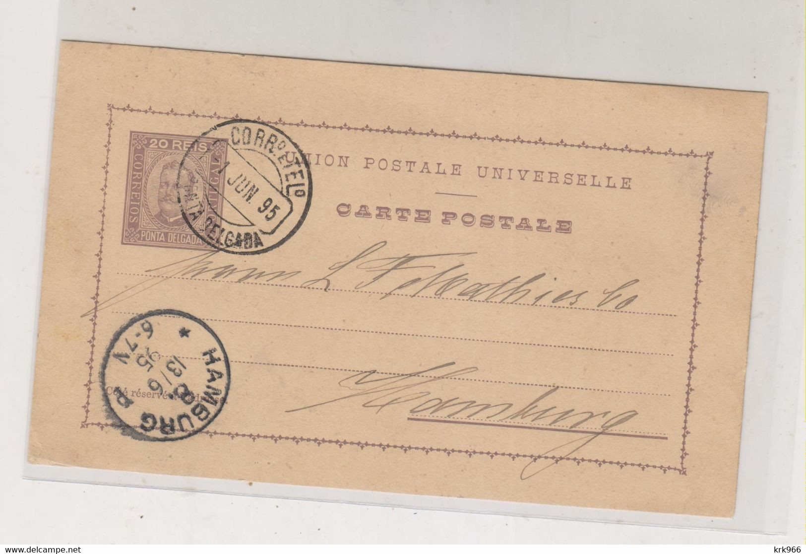 PORTUGAL PONTA DELGADA  1895 Nice Postal Stationery To Germany - Ponta Delgada