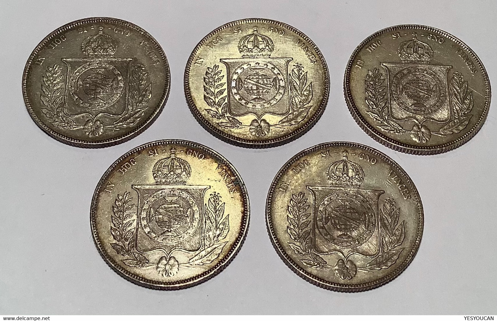 Brazil 1853, 1855, 1858, 1859, 1860 1000 Reis Silver Coin Of Petrus II, ~UNC (Brésil Empire Monnaie D‘ Argent - Brasile