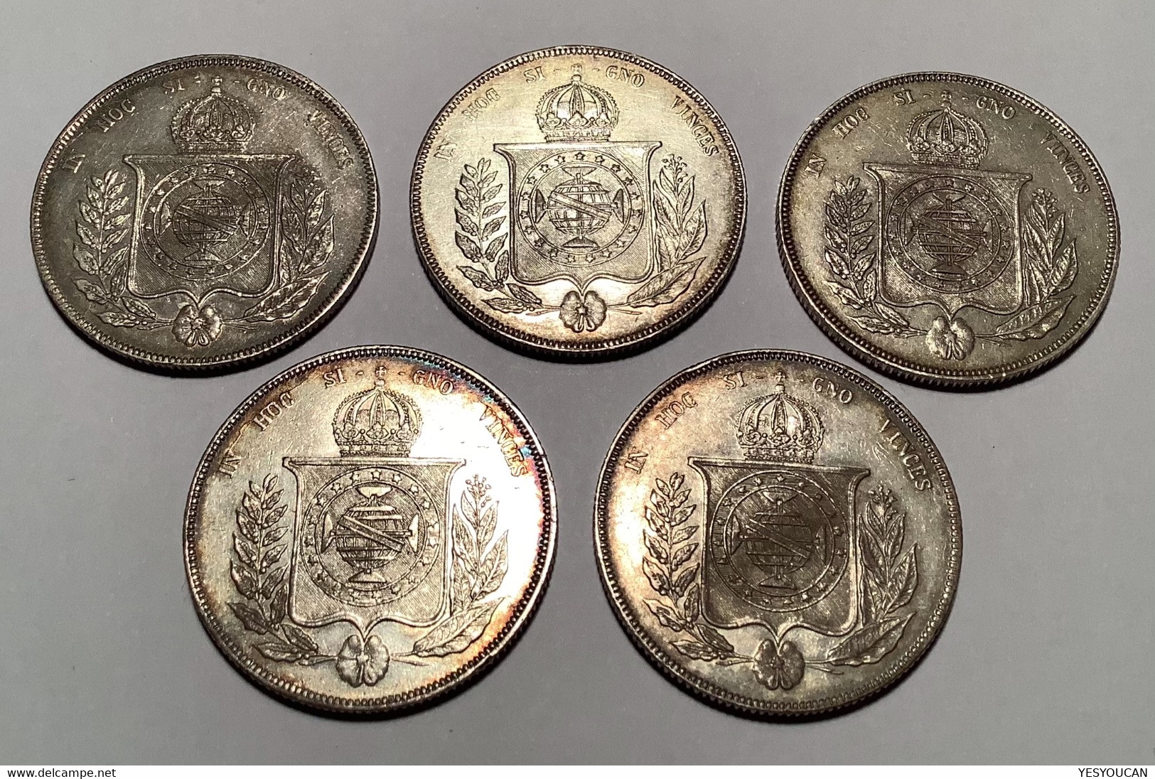 Brazil 1853, 1855, 1858, 1859, 1860 1000 Reis Silver Coin Of Petrus II, ~UNC (Brésil Empire Monnaie D‘ Argent - Brazilië