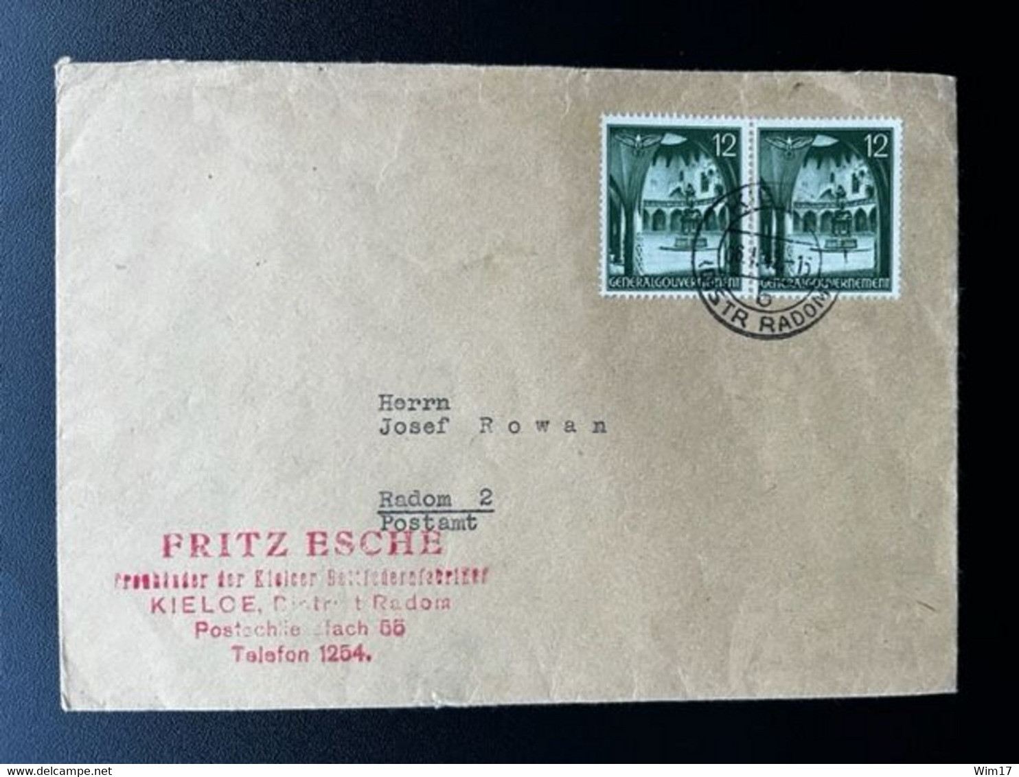 GERMANY GENERALGOUVERNEMENT 1942  LETTER KIELCE DISTR RADOM TO RADOM 2 06-01-1942 DEUTSCHLAND - Bezetting 1938-45