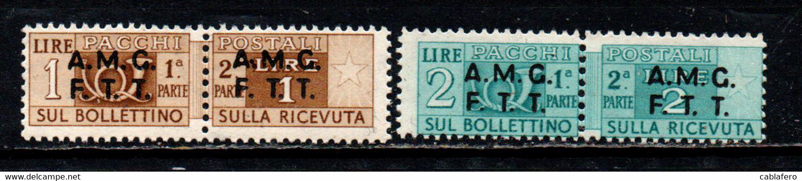TRIESTE - AMGFTT - 1947 - PACCHI POSTALI - SOVRASTAMPA SU DUE LINEE - 1 E 2 LIRE - MNH - Colis Postaux/concession